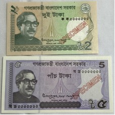 BANGLADESH 2017 . TWO 2 and FIVE 5 TAKA BANKNOTES . SPECIMEN